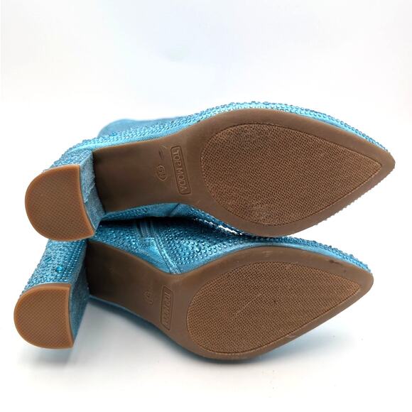 Top Moda Rhinestone Knee Length Boots Side Zip Women's Blue Size US5.5 EU36 - Picture 7 of 13